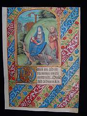 Illuminated manuscript on vellum. "Flight into Egypt",ca.1480 A.D. Paris, France.