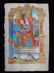 Original Renaissance Vellum leaf, *Joachim and Anne* dated about 1510-20 A.D.