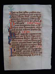 Original MEDIEVAL Manuscript dated about 1300 A.D. Northern France. One Breviary vellum leaf.