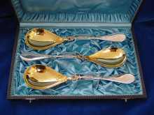 Presenting Cutlery, Silver,3 Spoons, dated about 1894. Made by Hof-Juwelier F. SIEBRECHT, 