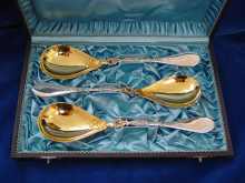 Presenting Cutlery, Silver,3 Spoons, dated about 1894. Made by Hof-Juwelier F. SIEBRECHT, 
