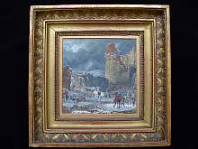 Willem SCHELLINKS ( 1623 - Amsterdam - 1678), Niederlande. Antikes Gouache Gemälde *Winterlandschaft* datiert 17.Jahrhundert, Winter Landscape dated the 17th century,