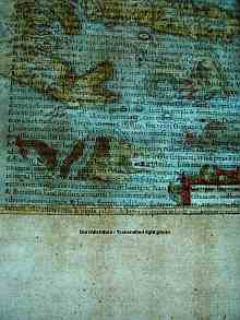 ORTELIUS, Abraham,ISLANDIA, antike Landkarte von Island, datiert 1603 A.D. Durchlichtfoto. ORTELIUS, Abraham,ISLANDIA, antique Map of Iceland, dated 1603 A.D. Transmitted light photo.