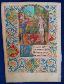 Heiliger Sebatian, Illuminierte Miniatur, Mittelalterliches Pergament