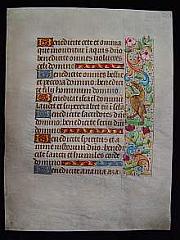 Mittelalterliches, antikes Stundenbuchblatt mit 2 Drolerien.