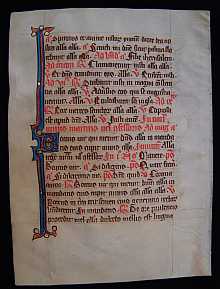 Mittelalterliches Breviarium Blatt, Manuskript und Malerei um 1300 A.D. Nordfrankreich. Pergament, illuminiert.